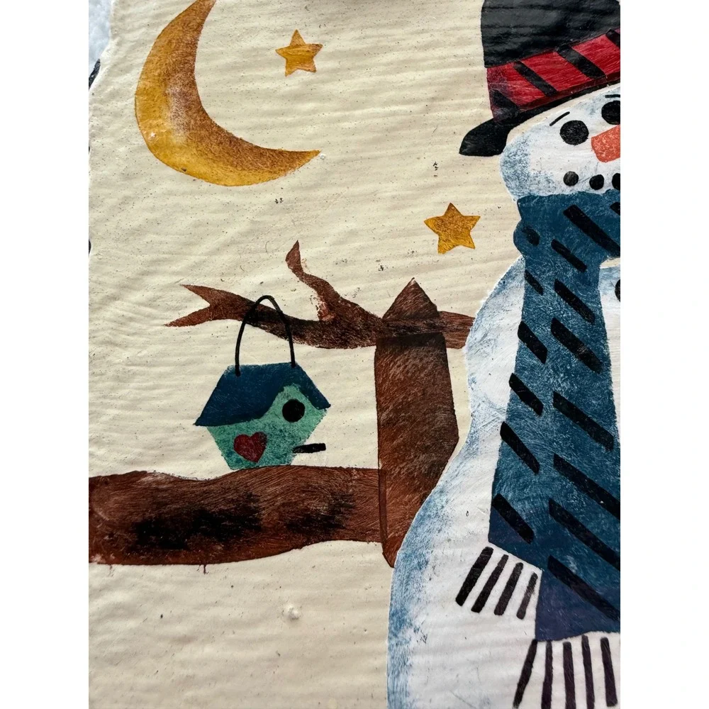 Vintage Hand Painted Hanging Slate Snowman 6